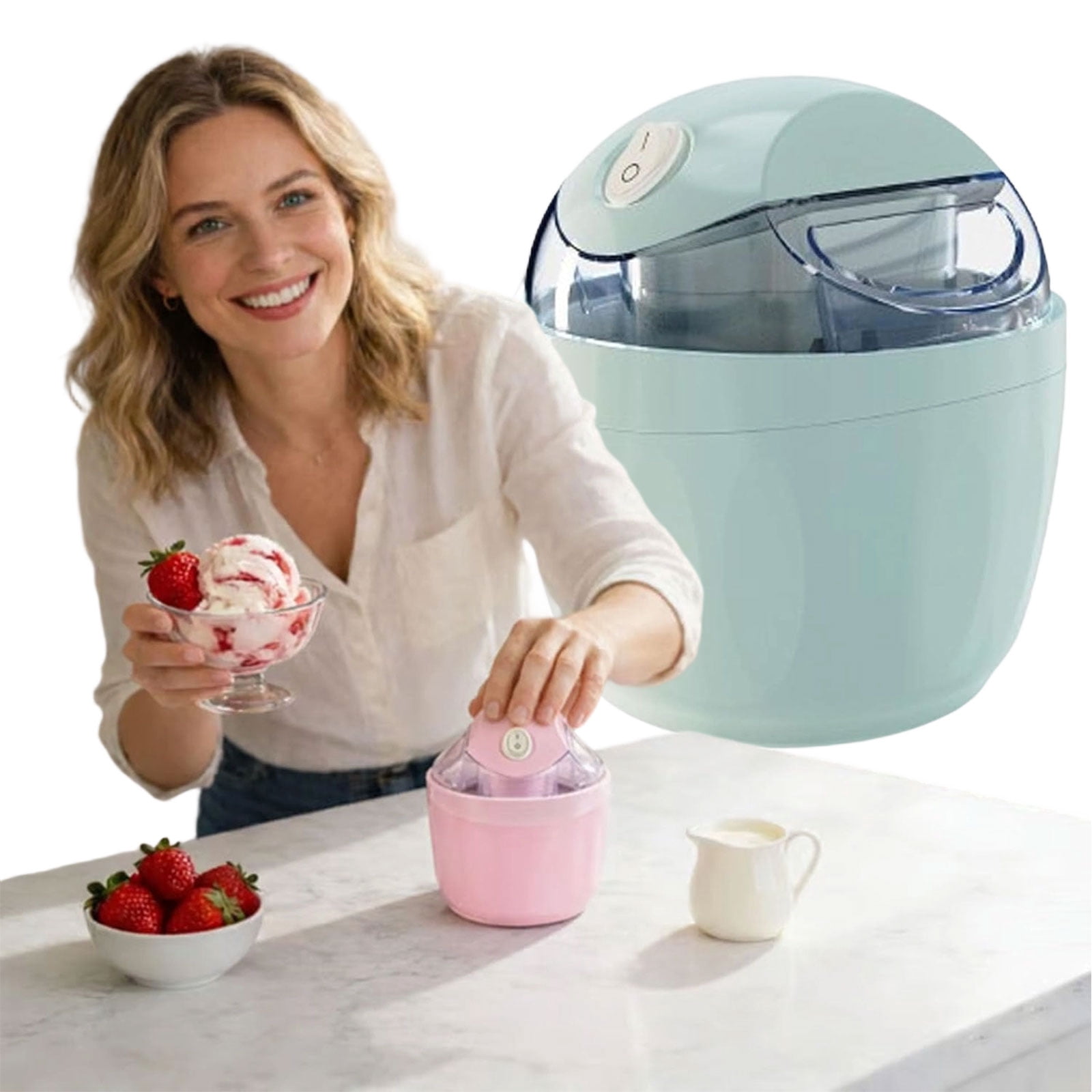 Mini Ice Cream Maker, 17oz Automatic Home Ice Cream Maker, 15-Minute Quick Freeze, One-Touch Control for Family Use