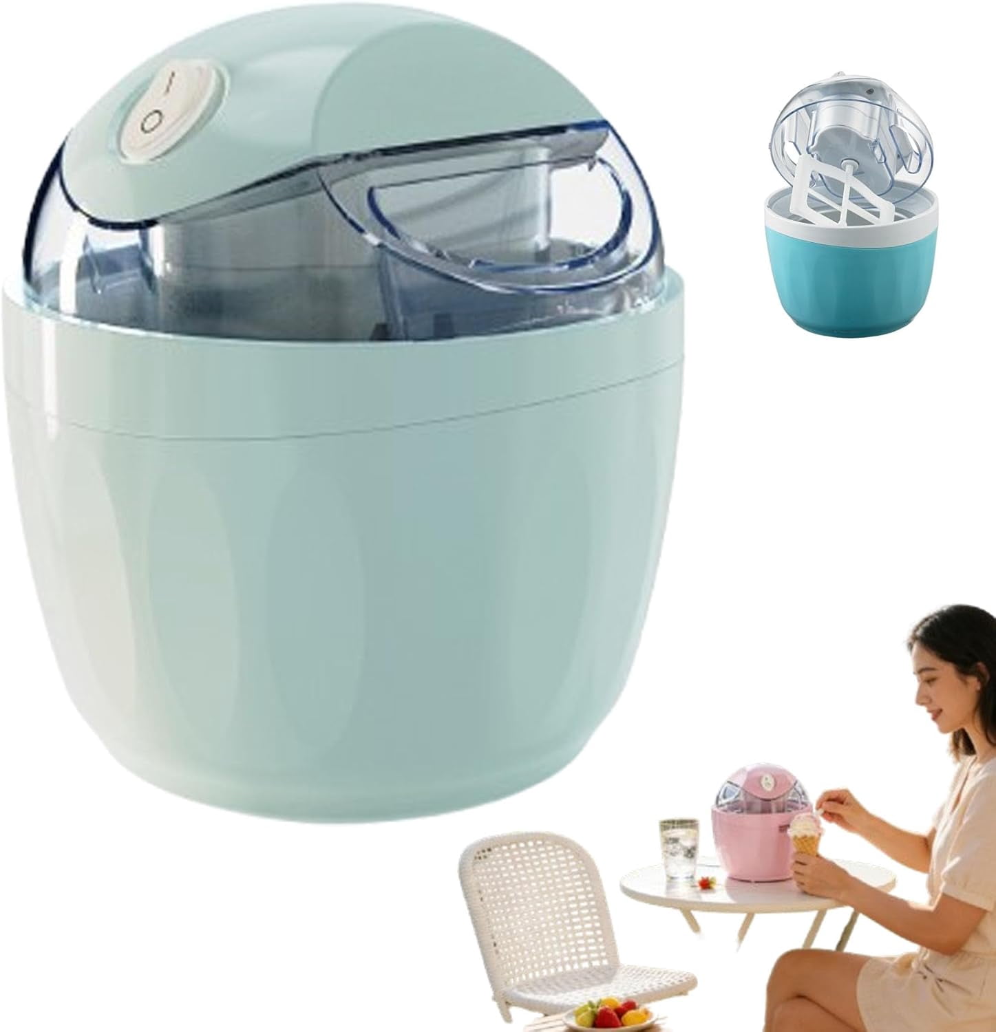 Mini Ice Cream Maker Machine Electric Homemade, Portable Small Ice Cream Maker for DIY Frozen Dessert Soft Serve with One Touch Control