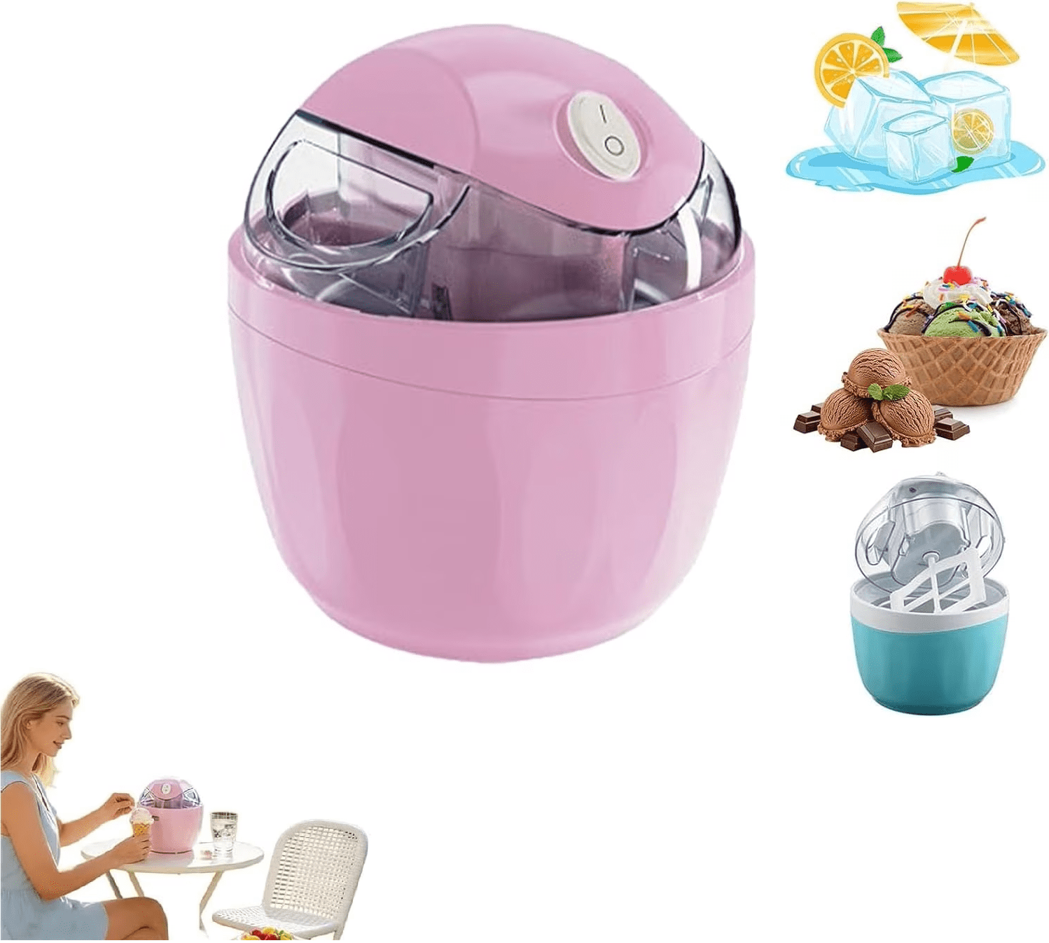 Mini Ice Cream Maker – One-Touch 15-Min DIY Gelato & Frozen Yogurt Machine, Single-Serve Compact for Home Kitchen & Family Treats (RL Pink 1 PC)