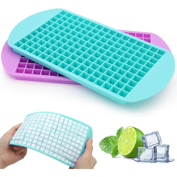 Mini Ice Cube Tray – 160 Small 3/8" Crushed Ice Cubes, Easy-Release Silicone, Stackable – BPA-Free, Fast Chilling for Whiskey/Cocktail/Coffee – 8.9"L x 4.5"W x 0.5"H – Blue/Black/Cyan&Purple