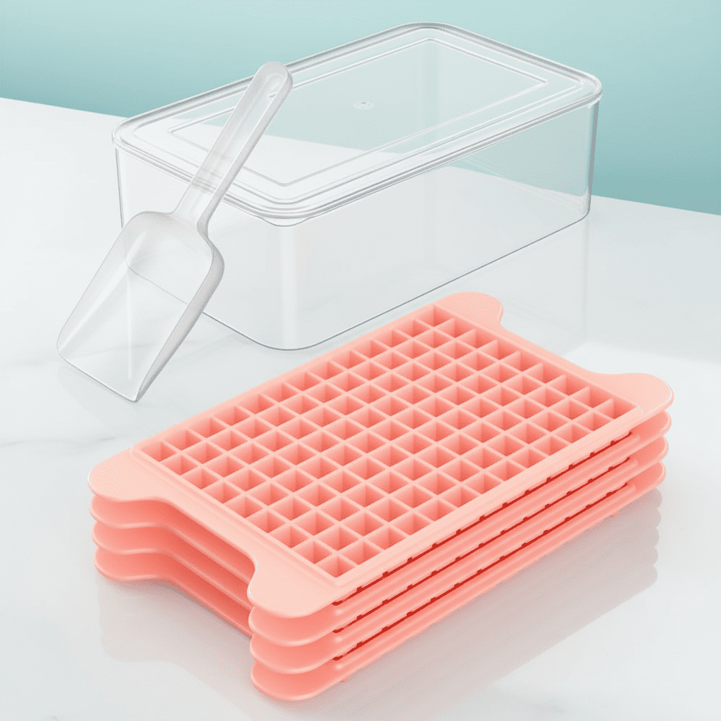Mini Ice Cube Tray for Freezer: 3-in-1 Small Ice Trays with Storage Bin, 117 Easy Release Nugget Ice Cube Trays, Silicone Crushed Ice Molds for Countertop and Freezer Use, BPA-Free