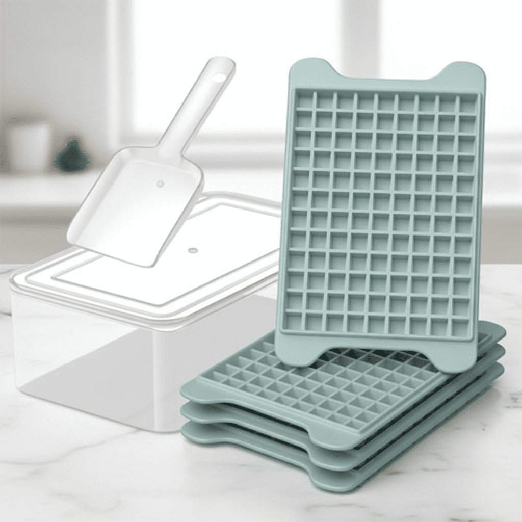 Mini Ice Cube Tray for Freezer: Nugget Ice Cube Tray with Bin - Crushed Ice Maker Making 4×108 PCS Ice Cubes - Easy Release Silicone Ice Trays for Countertop, Gift, Home Kitchen Use