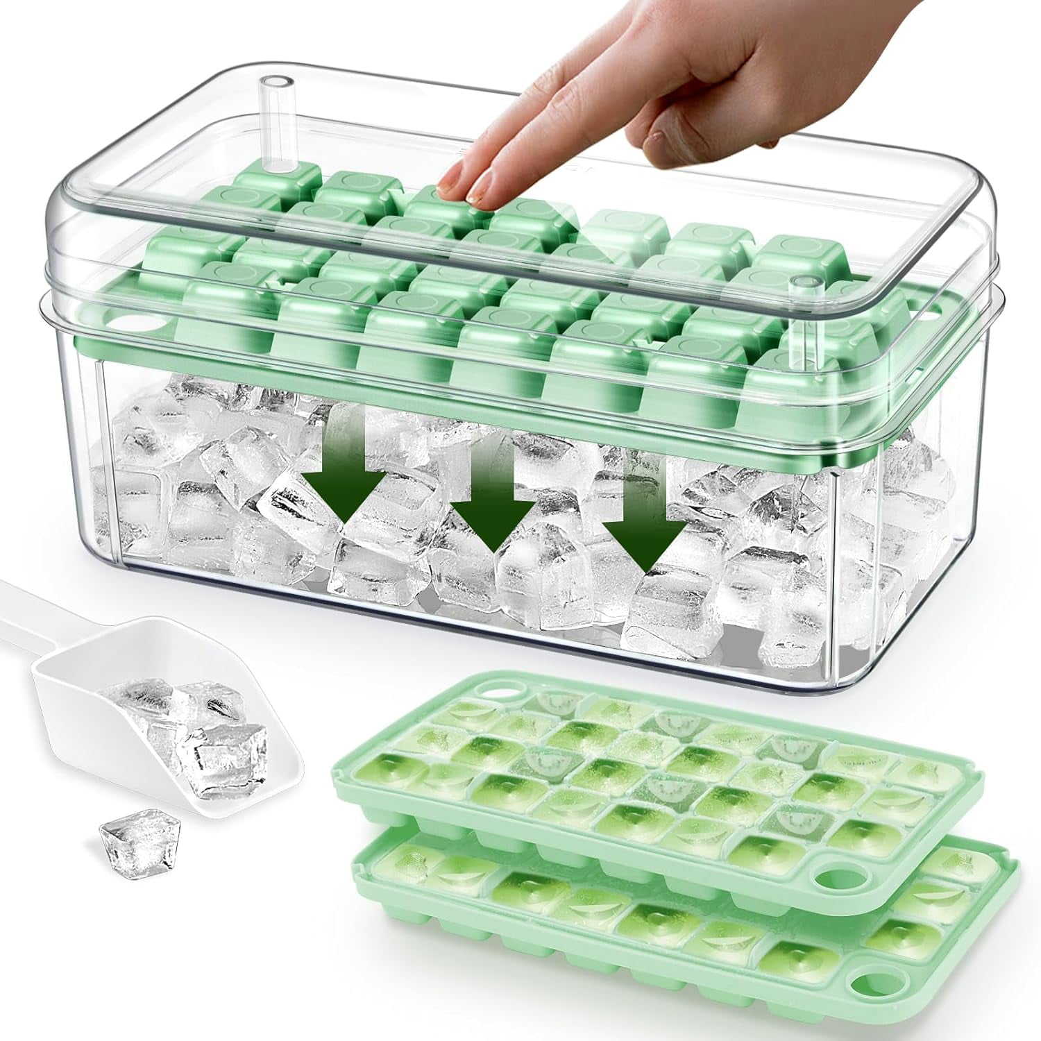 Mini Ice Cube Tray with Lid and Bin, 60 pcs Ice Cube Trays for Freezer, Ice Cube Mold, Ice Molds Spill-Resistant Removable Lid & Ice Scoop, Ice Cube Tray Mold for Whiskey Cocktail, Tea, Coffee