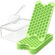 Mini Ice Cube Tray with Lid and Bin: TINANA 71×4 PCS Hexagonal Small Ice Trays for Freezer - Easy Release Honeycomb Nugget Ice Tray with Lid - Bright Green