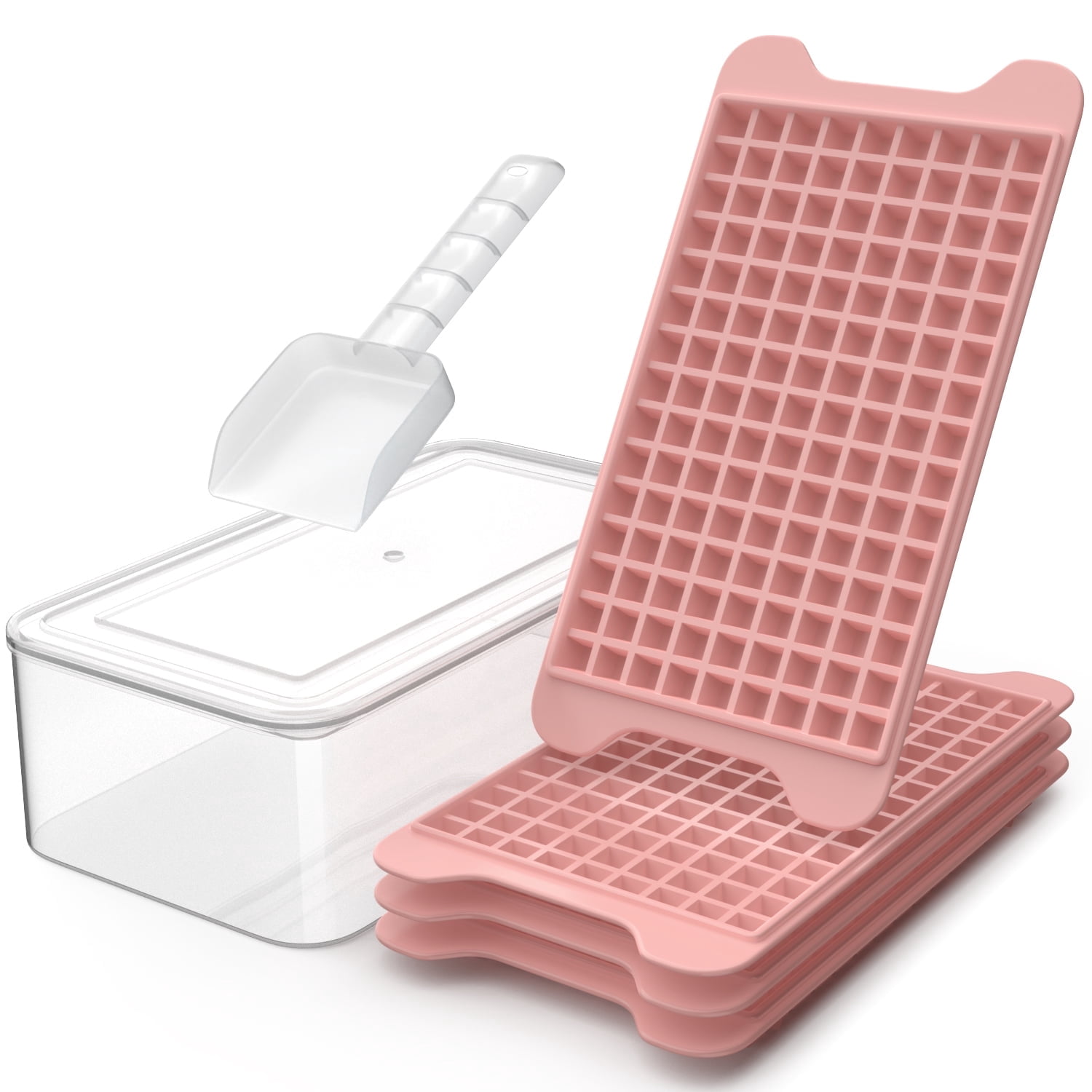 Mini Ice Cube Tray with Lid and Bin: 135×4 PCS Small Ice Trays for Freezer - Easy Release Nugget Ice Tray with Lid - Pink