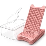Mini Ice Cube Tray with Lid and Bin TINANA 117 4 PCS Small Ice Trays for Freezer - Easy Release Nugget Ice Tray with Lid - Pink