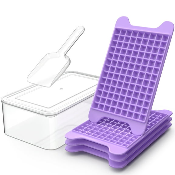 Mini Ice Cube Tray with Lid and Bin: TINANA 117×4 PCS Small Ice Trays for Freezer - Easy Release Nugget Ice Tray with Lid - Purple