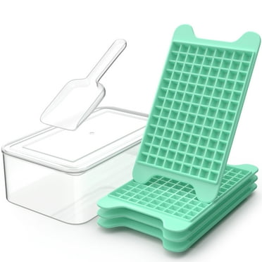 Mini Ice Cube Tray with Lid and Bin: TINANA 117×4 PCS Small Ice Trays for Freezer - Easy Release Nugget Ice Tray with Lid - Green