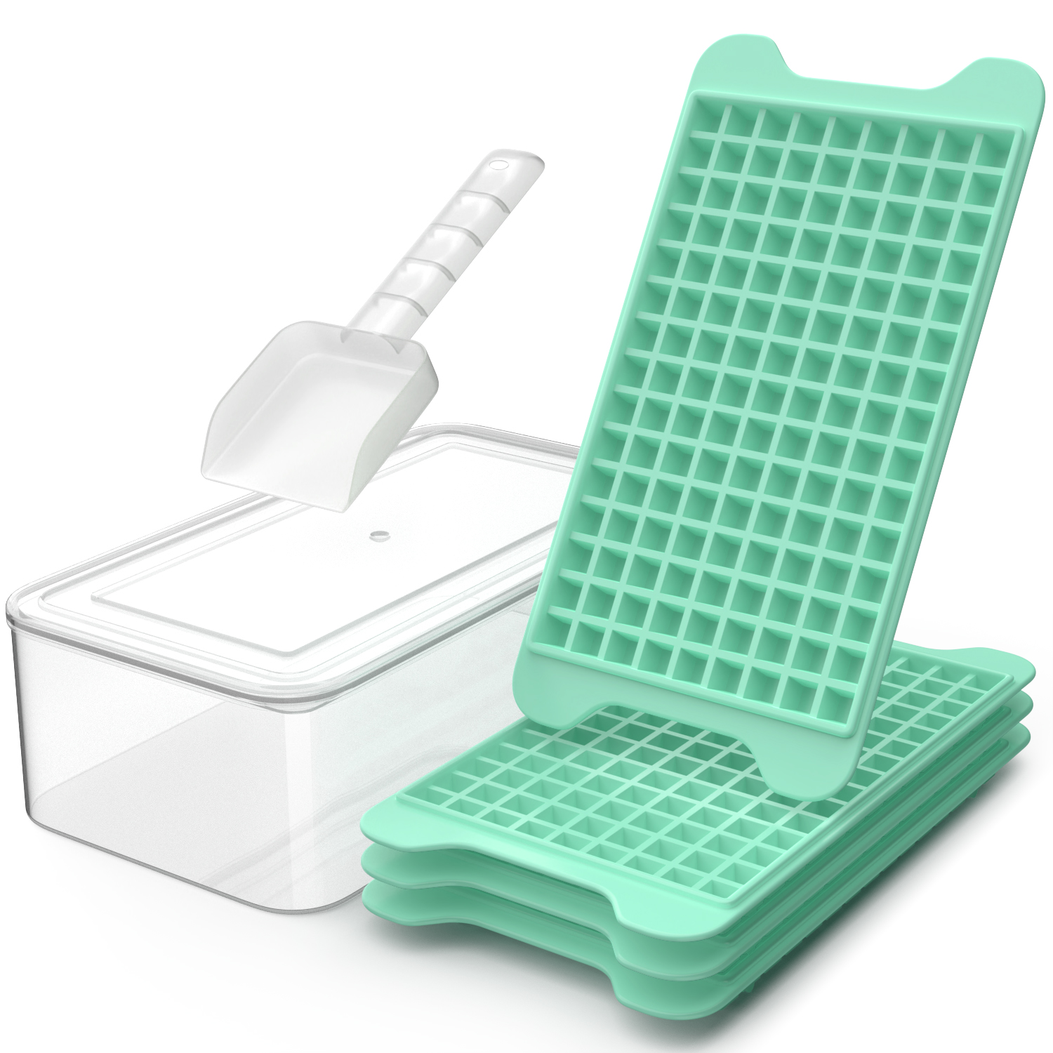 Silicone Ice Cubes Trays Freezer with Lid SpaceSaving Multiple Round