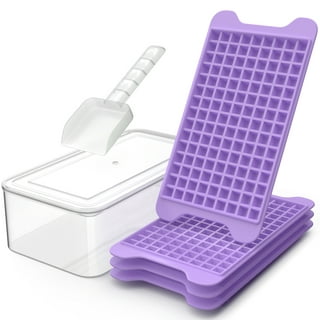LeadDock Ice Cube Tray with Lid and Bin - 2 Pack of Ice Cube Trays For  Freezer - 64 Pcs Ice Cubes - Easy to Use - BPA Free (Purple)