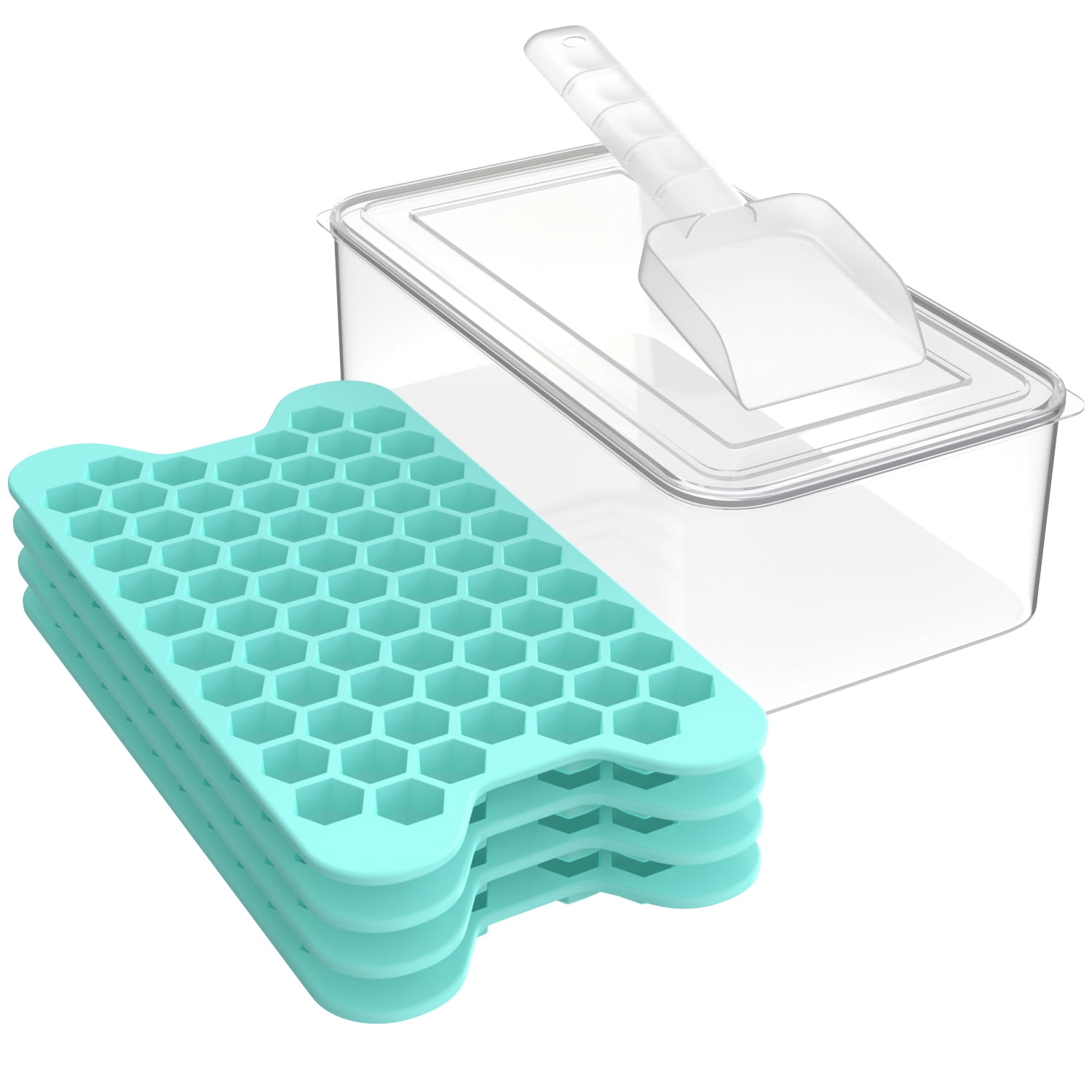 Mini Ice Cube Tray with Lid and Bin: TINANA 71×4 PCS Hexagonal