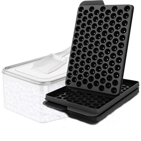 Mini Ice Cube Trays, 0.55” inch Pebble Ice for Stackable with Lid & Storage Bin Iced Coffee & Cocktails, Fast Chill, Easy Twist Release (2 Pack, Black)