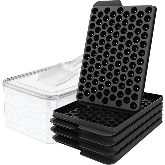 Mini Ice Cube Trays, 0.55” inch Pebble Ice for Stackable with Lid & Storage Bin Iced Coffee & Cocktails, Fast Chill, Easy Twist Release (4 Pack, Black)