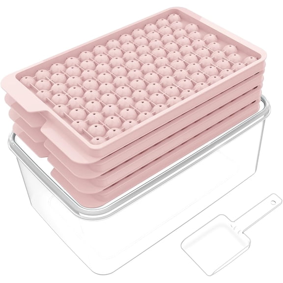 Mini Ice Cube Trays for Freezer(4 Pack), Tiny Ice Cube Tray with Lid and Bin, 104x4 PCS Crushed Ice Trays Easy Release, Bpa Free for Chilling Drinks Coffee Cocktail(Ice Bin & Ice Scoop)(pink)