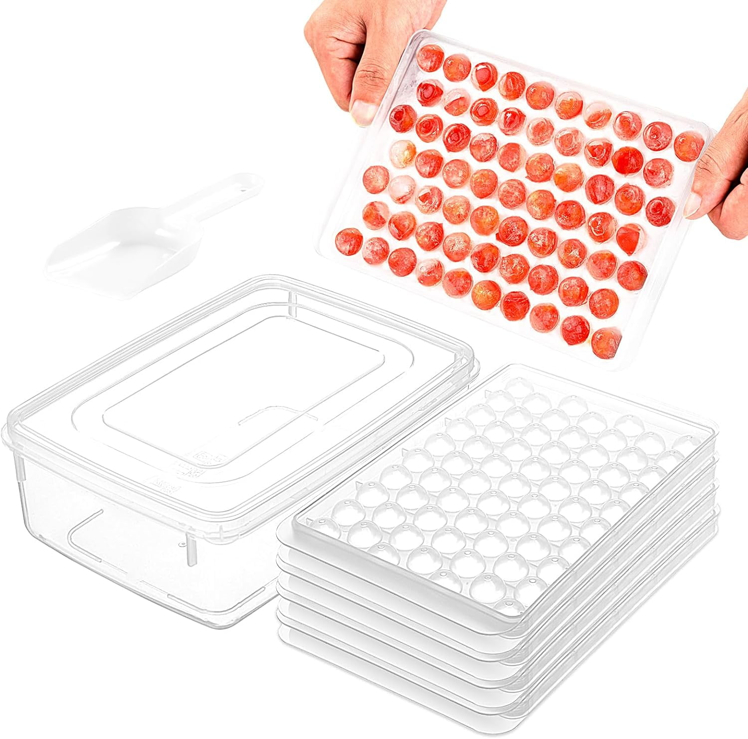 Mini Ice Cube Trays with Lid and Bin,4 Pack Ice Trays for Freezer,348 Pcs Mini Ice Maker,Ice Cube Mold,Small Round Ice Cube Tray Easy Release, Crushed Ice Trays for Chilling Drinks Coffee (Clear)