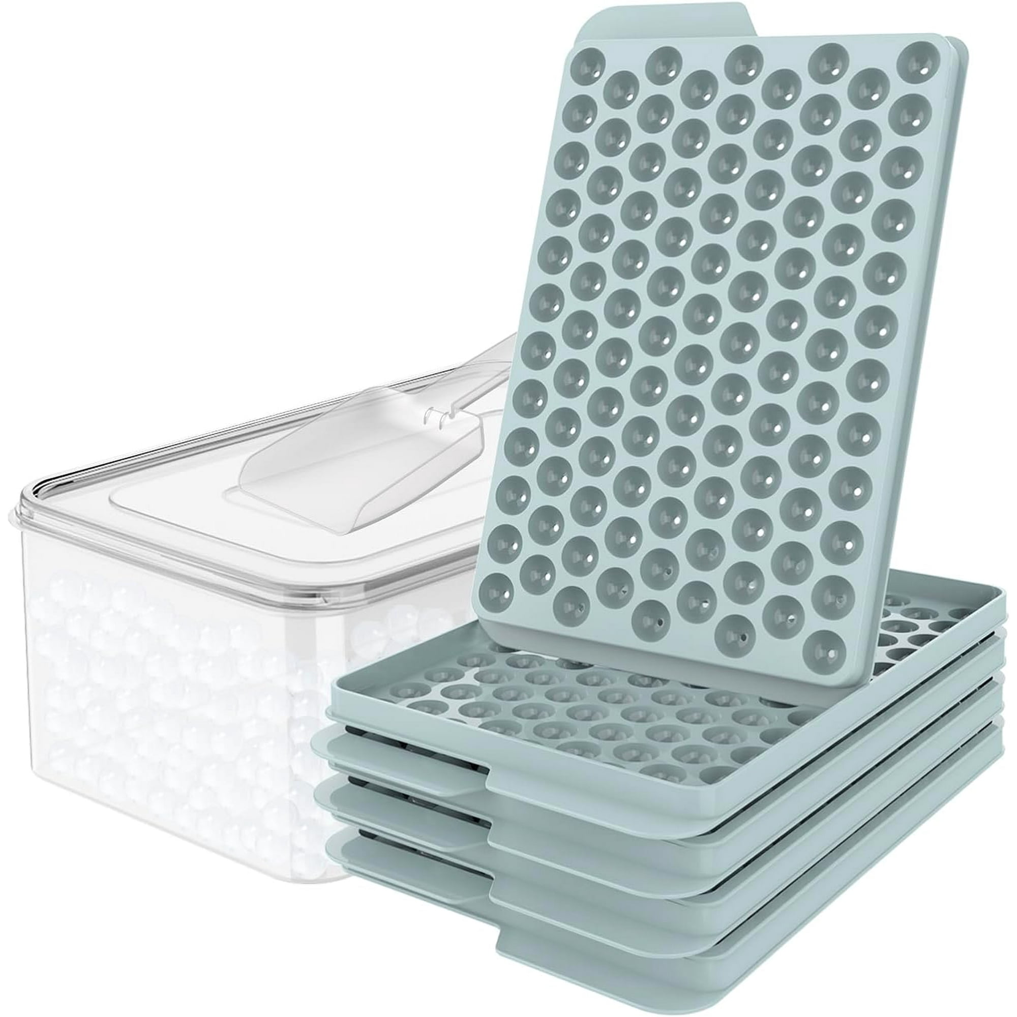 Mini Ice Cube Trays, Small Ice Cube Trays Easy Release,104x4 PCS Round Ice Cube Tray Crushed Ice Tray for Chilling Drinks Coffee Juice(4Pack Ice trays & Ice Bin & Ice Scoop)