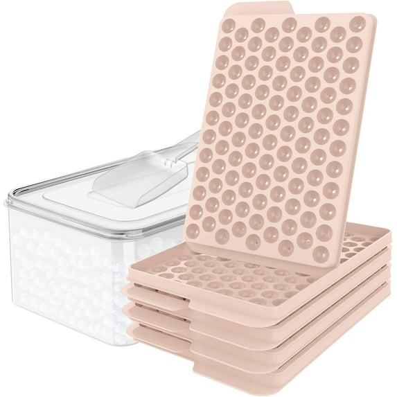 Mini Ice Cube Trays, Small Tiny Round Pebble Crushed Nugget Ice Trays for Freezer with Lid - Chilling Drinks Coffee Juice