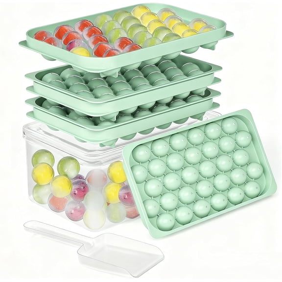 Mini Ice CubeTray with Lid & Storage Bin - 64 Pcs 0.75 Inch Small Sphere Ice Cube Mold Maker, BPA-Free Easy Release Silicone Base, Stackable Ice Trays for Freezer for Cocktails, Coffee