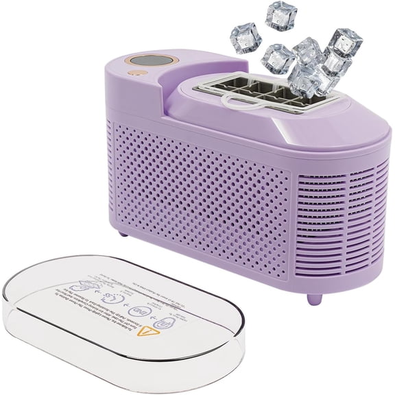 Mini Ice Maker Machine for Countertop 8 Cube in 15 Mins 120W Smart Quiet Purple Portable Compact Ice Machine with Clear Cover + Clip for Home Kitchen