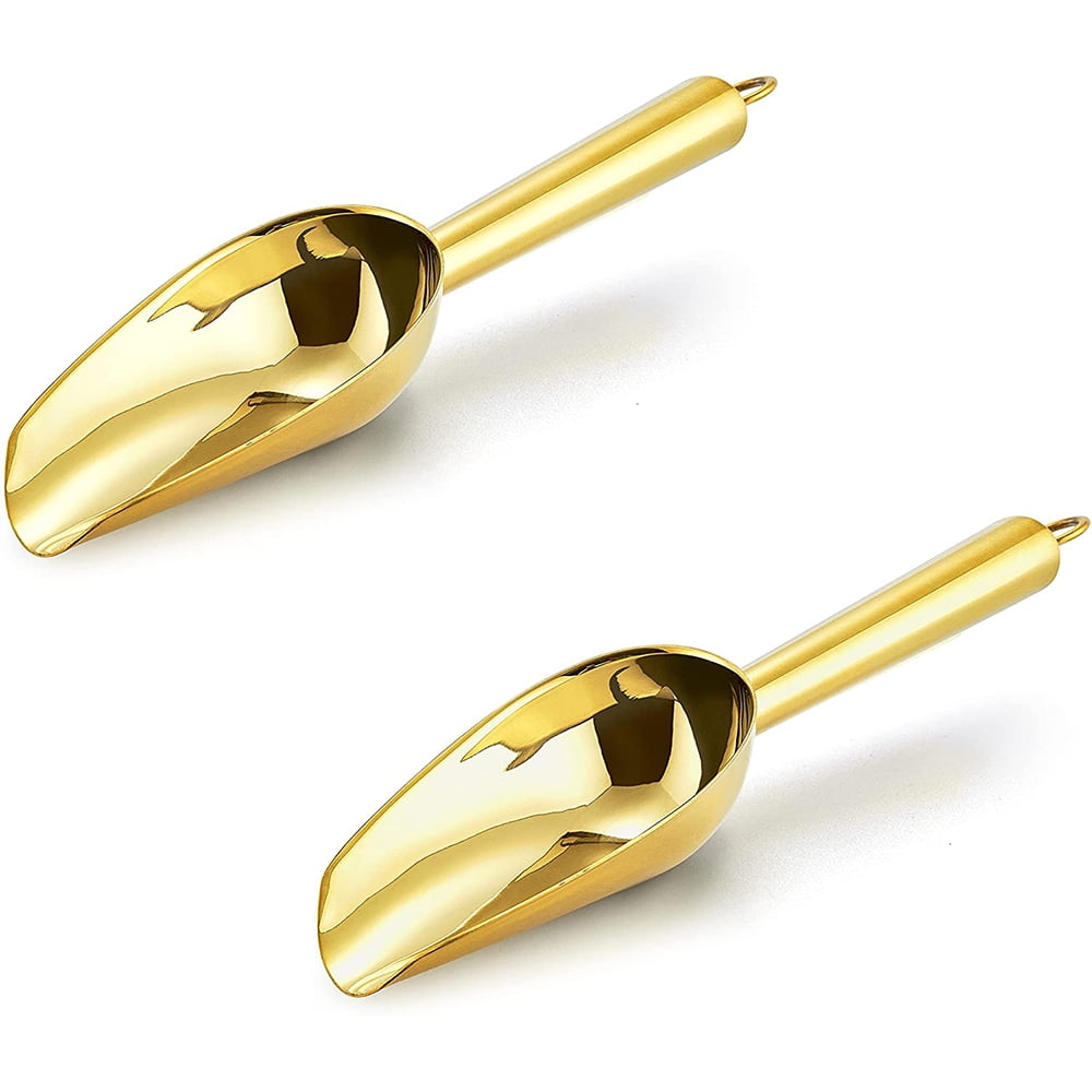 Mini Ice Scoop Set of 2, VeSteel 3 Ounce Gold Stainless Steel Scoops