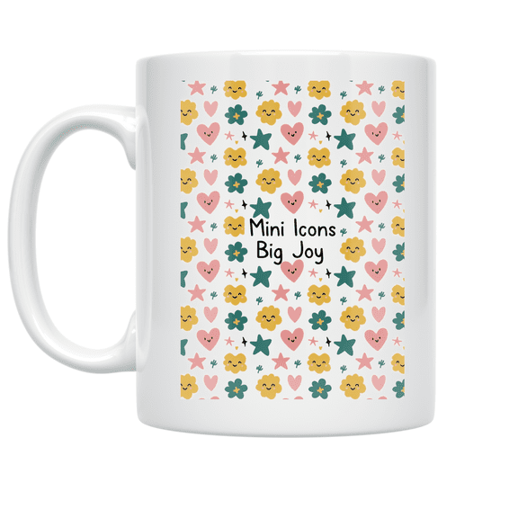 Mini Icons Big Joy Pattern - Everyday Joy Enthusiast - 11 oz Ceramic Coffee Mug