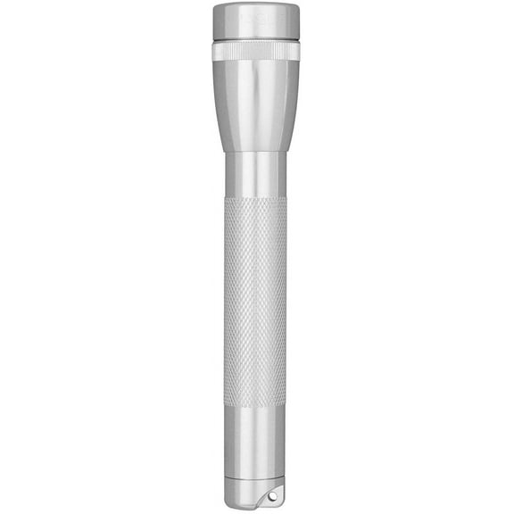 Mini Incandescent Flashlight Compact, Water-Resistant, Twist On/Off, 2-Cell AA Battery-Powered with Holster Silver