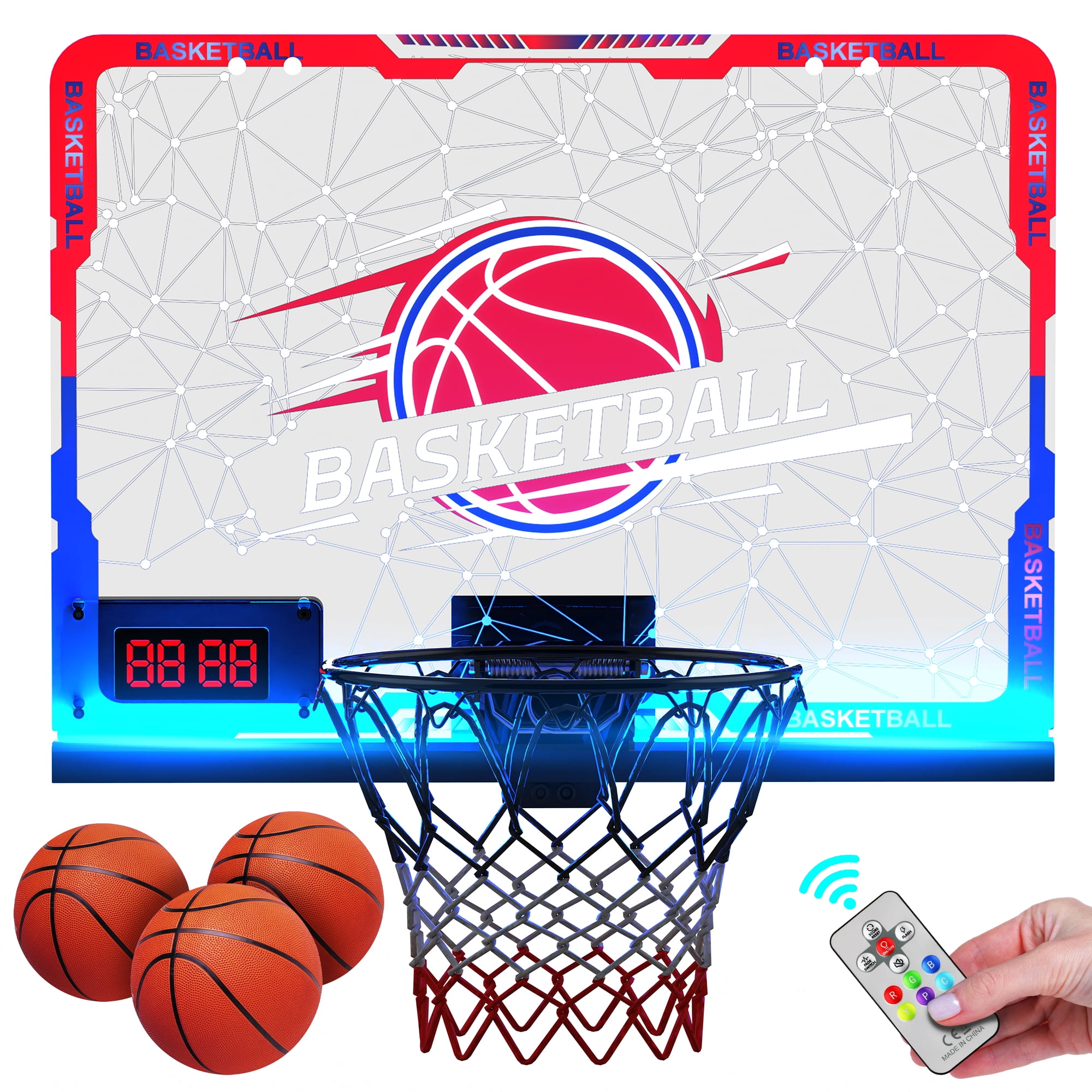 Mini Indoor Basketball Hoop with 7-Color Lights & 3-Light Effects ...