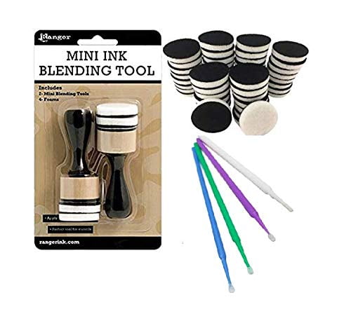 Mini Ink Blending Bundle - 2 pc Mini Blending Tool, 54 ct Mini Foam applicators, Purple Turtle Detail Sticks