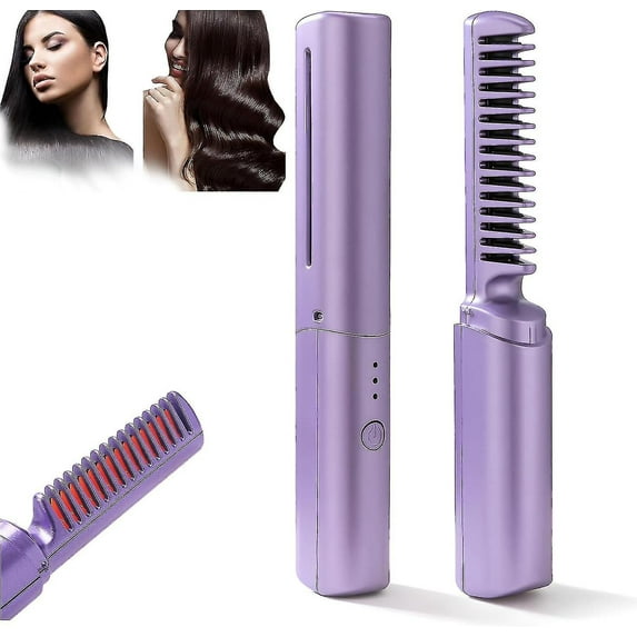 Mini Ionic Hair Straightener Brush, Rechargeable Electric Straightening Comb with 3 Heat Settings for Portable Travel