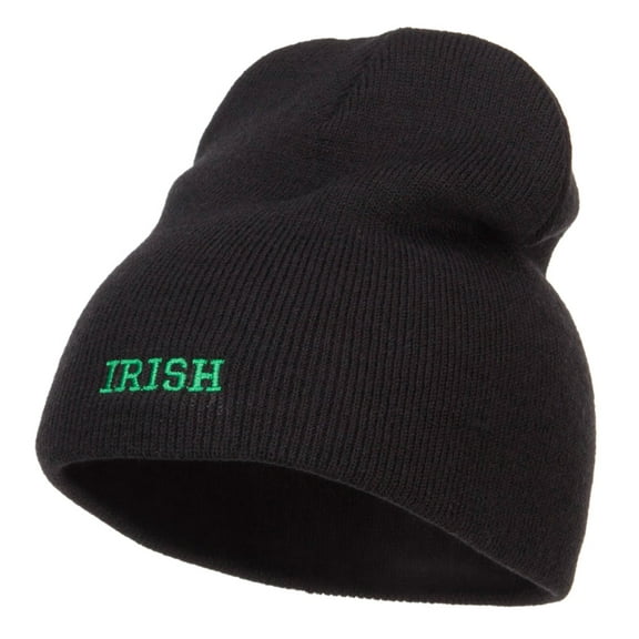 Mini Irish Embroidered Short Beanie - Black OSFM