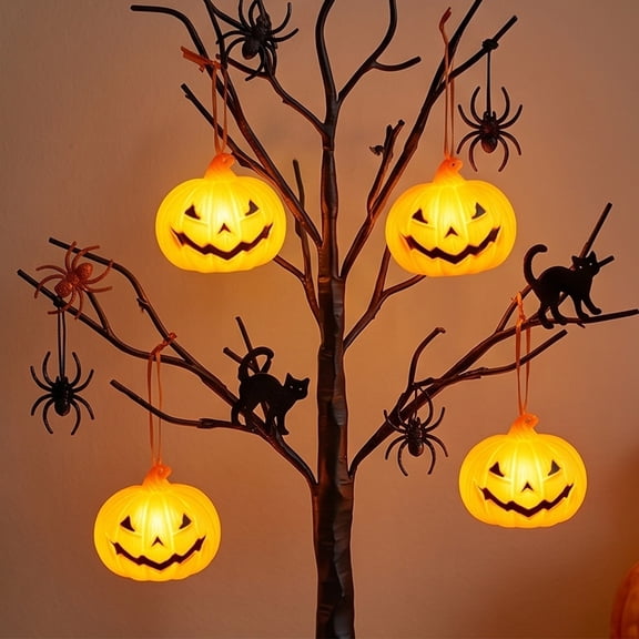Mini Jack O Lantern LED Pumpkin Light with Handle, Small Battery Operated Halloween Decor Lamp, Portable Light Up Ornament for Mantel Shelf Tiered Tray Halloween Party Home