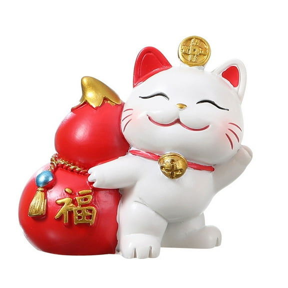 Mini Japanese Maneki Neko Lucky Fortune Cat Figurine - Lucky Cat Statue Mini Japanese Resin Money Lucky Cat, Caishen Cat, Cute Wealth Cat Figurines Fortune Home Decor Ornaments