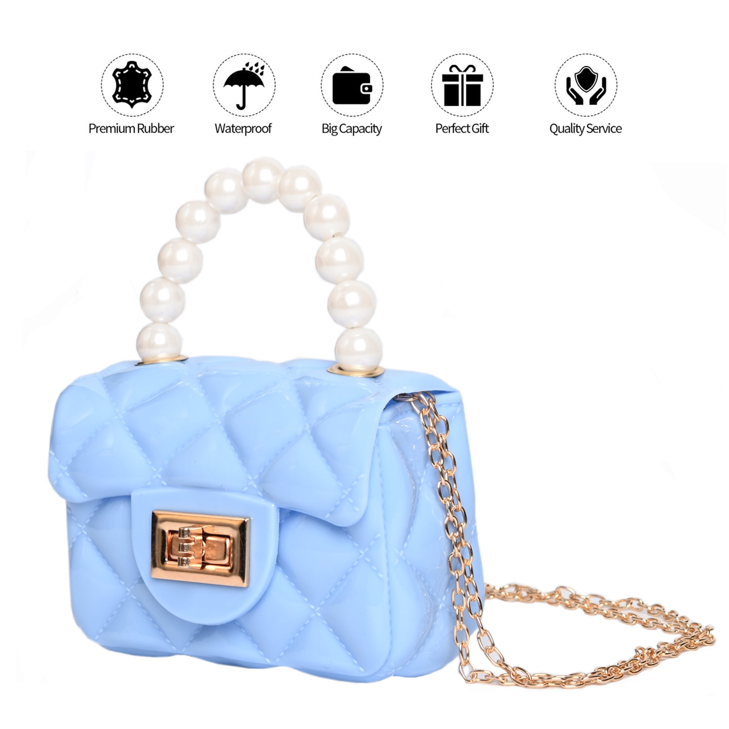 Mini Jelly Bag Purse Candy Crossbody Handbag Pearl Handle Handbag for Girls  Kids Blue 