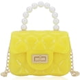 thumbnail image 1 of MINKUROW Mini Jelly Purse Flap Handbag with Pearls Top Handle Faux Quilted Crossbody Bag(Yellow), 1 of 6