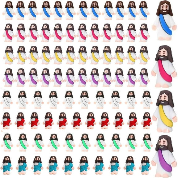 Mini Jesus Figurines in Bulk, Little Figures 50 Pack, Mini Figurine Easter Decorations, Figurines Party Favors Gift for Filled Easter Eggs Stuffers (50Pcs, Blue)