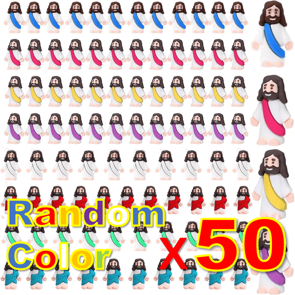 Mini Jesus Figurines in Bulk, Little Figures 50 Pack, Mini Figurine Easter Decorations, Figurines Party Favors Gift for Filled Easter Eggs Stuffers (50Pcs, Random Color)