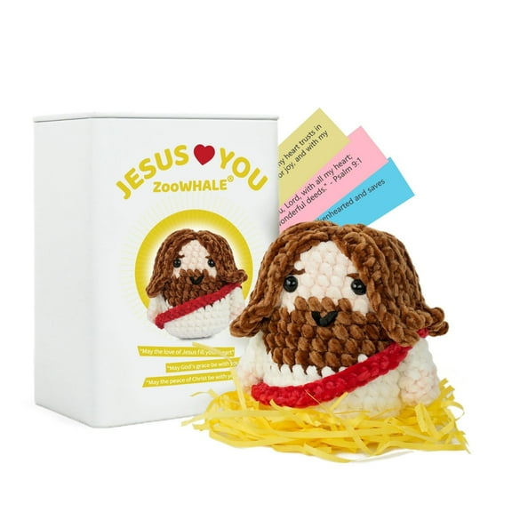 Mini Jesus Gifts Positive Emotional Crochet Jesus Plush Doll Christian Gifts for Women Men Spiritual Faith Based Bible Verse Inspirational Presents Handmade Small God Jesus Easter Religious