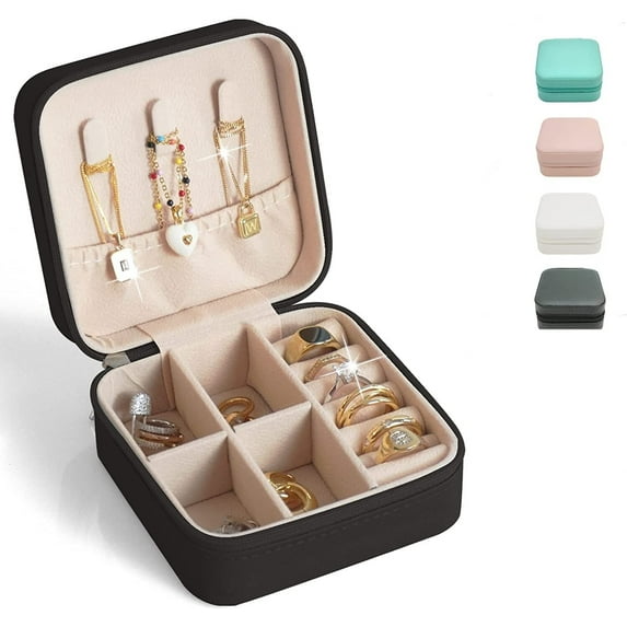 Mini Jewelry Box Organizer Portable Travel Jewelry Case for Ring Pendant Earring Necklace Bracelet Storage Holder Boxes for Birthday Gift Girls Black