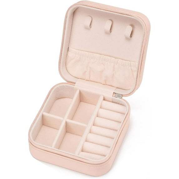 Mini Jewelry Travel Case,Small Jewelry Box,Traveling Jewelry Organizer,Portable Jewellery Storage Holder for Rings Earrings Necklace Bracelet Bangle Organizer,Boxes Gifts for Girls Women(Soft pink)