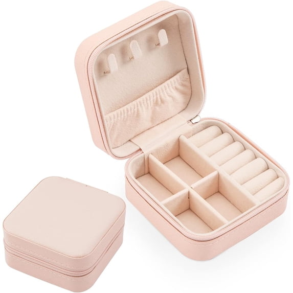 Mini Jewelry Travel Case,Small Jewelry Box,Traveling Jewelry Organizer,Portable Jewellery Storage Holder for Rings Earrings Necklace Bracelet Bangle Organizer,Boxes Gifts for Girls Women(Soft pink)