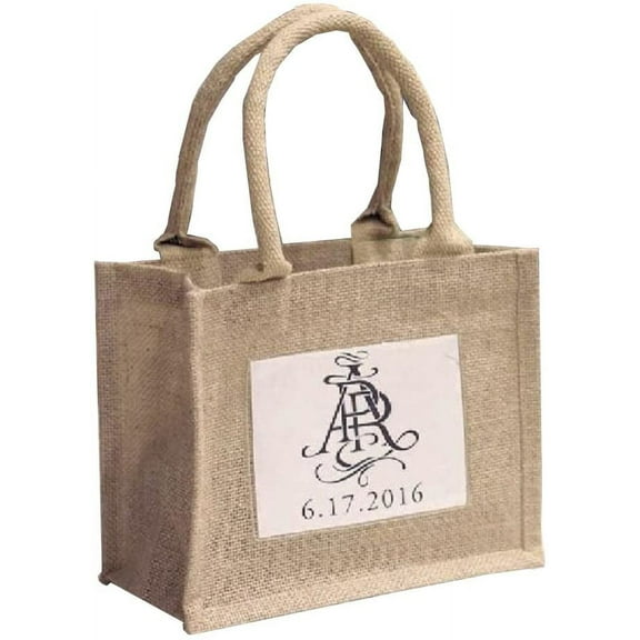Mini Jute Gift Tote Bags w/Clear Pocket for Wedding Favors, Crafts, Decorations (12)