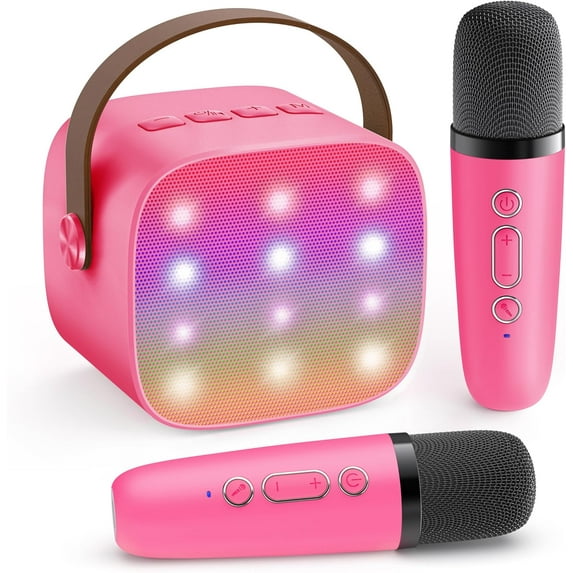 Mini Karaoke Machine with 2 Wireless Microphones for Kids Adults, Portable Bluetooth Speaker Gift for 4, 5, 6, 7, 8, 10, 11, 12, 13, 14+ Years Old Teens Birthday for boy(Hotpink )