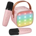 thumbnail image 1 of Mini Karaoke Machine with 2 Wireless Microphones for Kids Adults, Portable Bluetooth Speaker with LED Lights & 4 Magic Voices, Birthday Gifts for Girls Age 4-12(Pink), 1 of 7