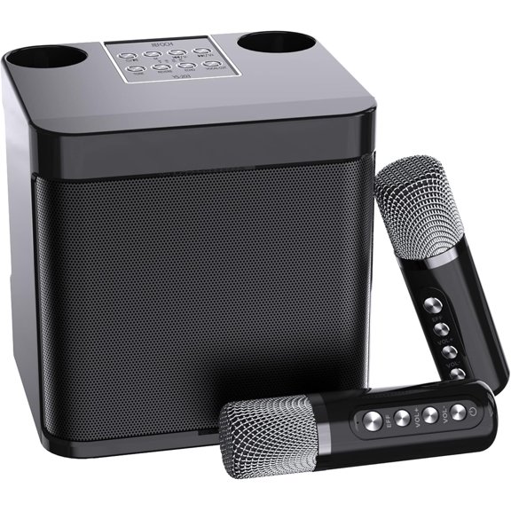 Mini Karaoke Machine for Adults and Kids,Portable Bluetooth Speaker TV, with 2 Wireless Microphones PA System Indoor Outdoor Party, Family Party Singing (Elegant Black)