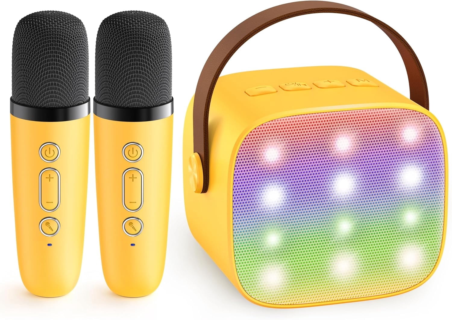 Mini Karaoke Machine for Adults, Portable Bluetooth Speaker with 2 Wireless Microphones, Birthday Gifts Toys for Girls Boys Ages 3, 4, 5, 6, 7, 8, 9,10,11,12+ Years Old Toddler (Yellow)