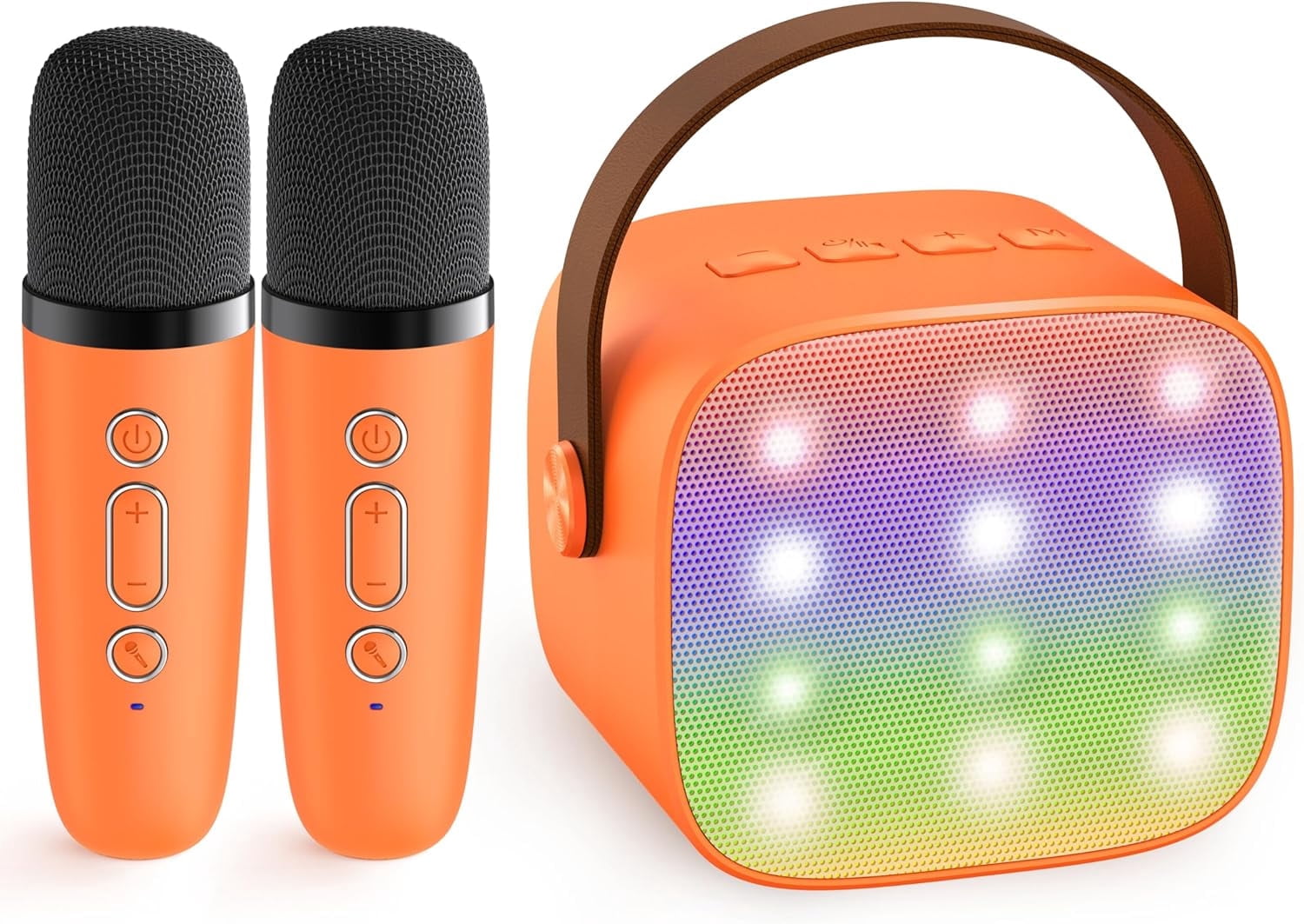 Mini Karaoke Machine for Adults, Portable Bluetooth Speaker with 2 Wireless Microphones, Birthday Gifts Toys for Girls Boys Ages 3, 4, 5, 6, 7, 8, 9,10,11,12+ Years Old Toddler (Orange)