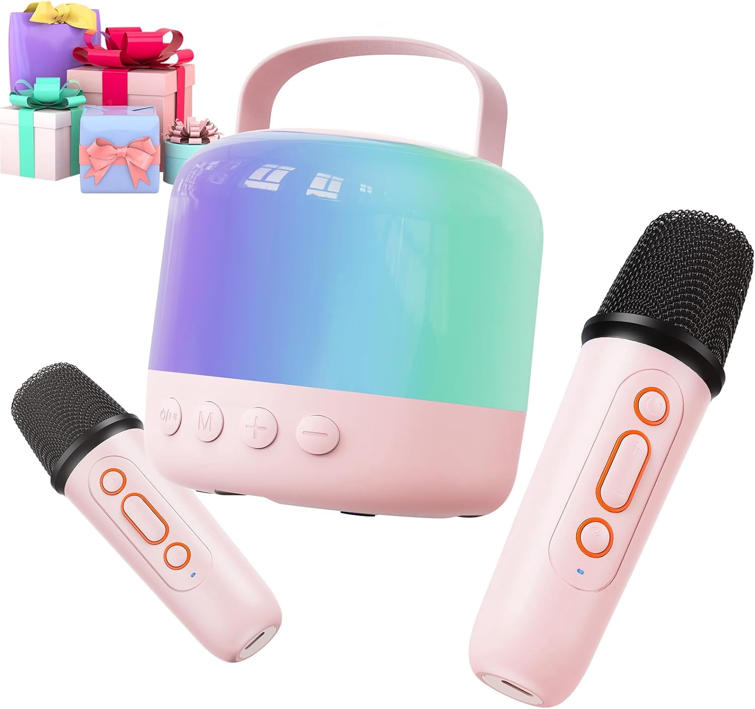 Mini Karaoke Machine, Karaoke Machine for Kids Toys, Portable Bluetooth Speaker Mini Karaoke Machine with 2 Wireless Microphones, Karaoke Gifts for Adults Kids Birthday Home Party (Pink)