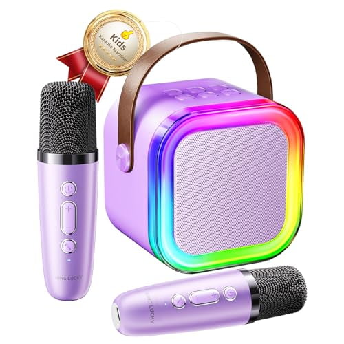 Mini Karaoke Machine for Kids,2025 TOP Birthday Gifts for 3-12 Year Old Girls,Christmas Party Gifts Kids' Personal Video Players Accessories with 2 Wireless Microphones - Purple