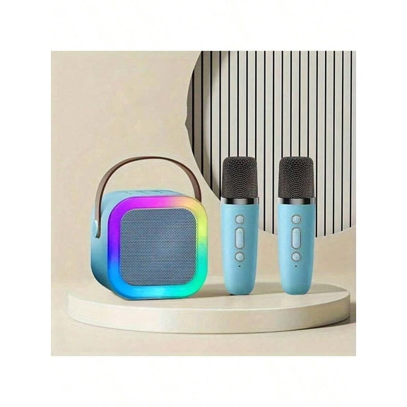 Mini Karaoke Machine for Kids and Adults with 2 Wireless Microphones, Portable Bluetooth Speaker with Voice Changer & LED Lights, Pink Girls Christmas Gift