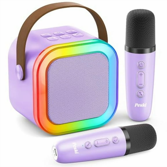 Mini Karaoke Machine for Kids Adults,Kids Toys Karaoke Microphone Singing Speaker,Karaoke Player with 2 Wireless Mic Party,Birthday Gifts for Girls Ages 4,5,6,7,8,9,10,12+ Years Old(Purple)